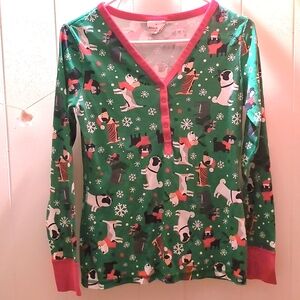 Hanna Andersson Christmas Pups Dogs in Hats Long Sleeve Henley Women's Medium